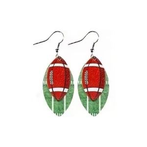 Football Rugby Ball and Field Layered Earrings Faux Leather Sport #9 New